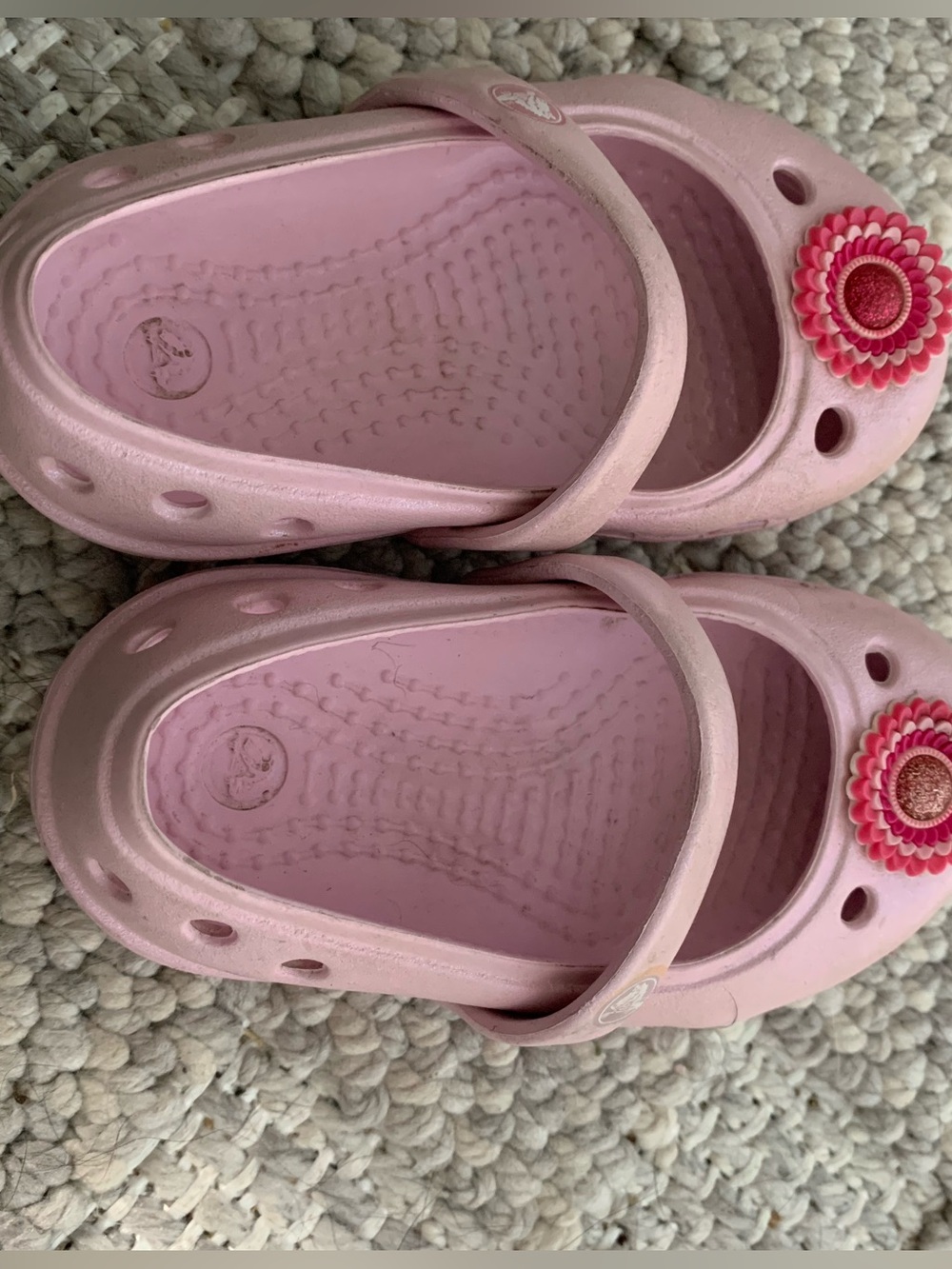 CROCS Kids Pink Mary Jane Clogs with Flower Charm